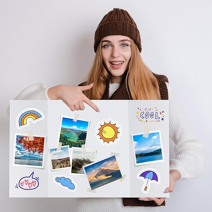 4 Pack Trifold Poster Board, 16x24 Inches White Presentation Board, Portable Display Board for Science Fair, School DIY Project and Business Exhibitions