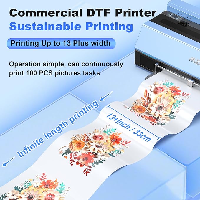 MZK A3 Plus DTF Printer XP600 Doubled-Speed,13+" DTF Film,Built-in Holiday Automatic Timed Cleaning Printhead,LED Multi-Function Fouch Screen,Film Cutter,White Ink Circulation,Gift Ink 2 Year