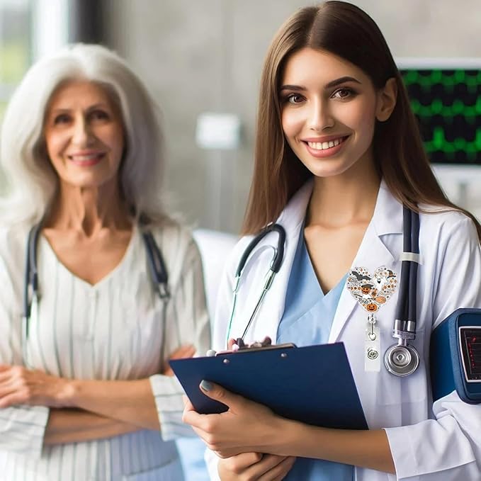 Halloween Ghost Badge Reel Fun Halloween Retractable ID Badge Reel for Nurse, Heart Shape Acrylic Pumpkin Badges Holder with Alligator Clip Fun Holiday Gifts for Nurses Medical Assistant Nursing Staff