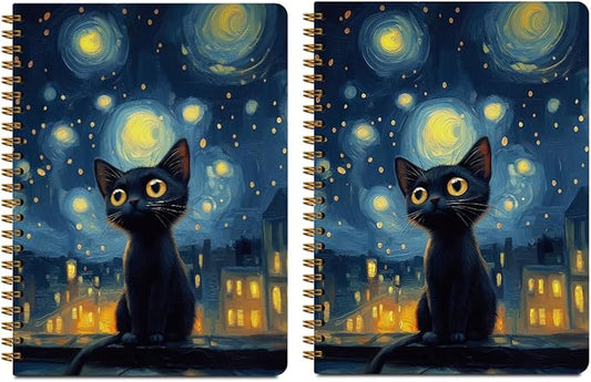 2Pcs Spiral Notebook, Sky Cat College Ruled Spiral Notebook, 160 Pages Hardcover Notebooks Journals for Writing Travel Business Office, Christian Aesthetic Notebooks for Women