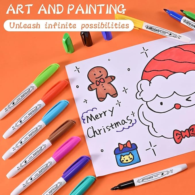 48 Colors Permanent Markers, Assorted Colors Vibrant Markers, Fine Point，Works on Wood, Plastic, Metal, and More, for Adults, Artist, Teacher, Kids, 48 Pack