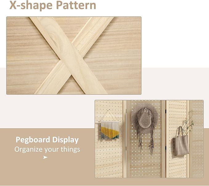 NicBex Room Divider 4 Panel Room Dividers with Pegboard Design Partition Room Dividers and Folding Privacy Screens 4.7 FT Wall Divider for Home, Office, Room Separation,59.75"W x 0.75"D x 57"H,Natural