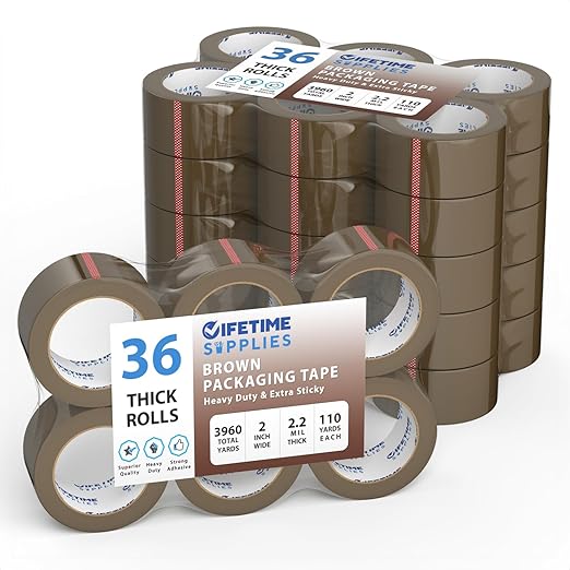36 Rolls [Upgraded] 2" Brown Premium Packing Tape, 110 Yards, 2.2 mil, Heavy Duty Packaging Tape for Shipping, Moving, Sealing - Stronger & Thicker