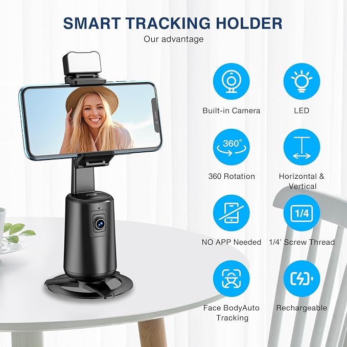 360° Auto Face Tracking Tripod for Phones, Gesture Control & Remote, Smart - Image 2