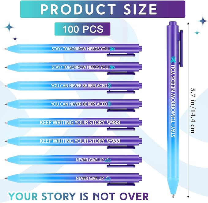 Jetec 100 Pcs Suicide Prevention Awareness Ribbon Pens Bulk Black Ink Retractable Fine Tip Ballpoint Pens with Gradient Color for Charity Volunteers Activity (Suicide Prevention)