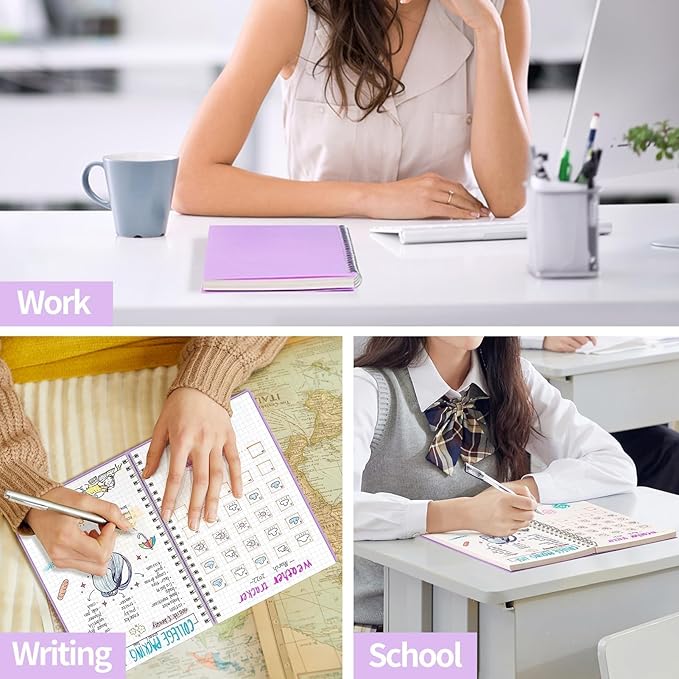 AHGXG Graph Paper Notebook - Spiral Notebook Journal 160 Pages, A5 Graph Notebook 5.7" x 8.3", 100 gsm Thick Grid Paper, Waterproof Plastic Cover, for School Writing Engineering Math, Purple