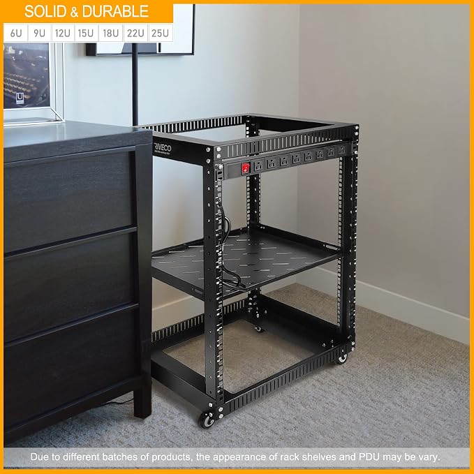 RIVECO 6U Server Rack with Wheels Open Frame Networking Rack+ PDU 8 Outlets Set - Image 5