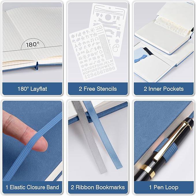 Graph Paper Notebook 3 Pack, A5 Grid Notebook Journal, Graph Notebook with 120gsm Paper, Hardcover Leather Journal for Writing, Grid Paper Notebook for Work, School Supplies, Engineering,5.75" x 8.38"