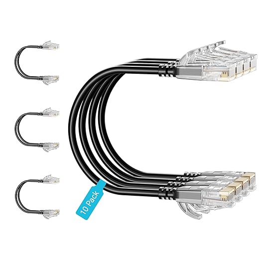 Cat6 Slim Patch Cables 25 Feet 10-Pack Black, Cat6a Patch Cables 10Gbps 550MHz by Unknown