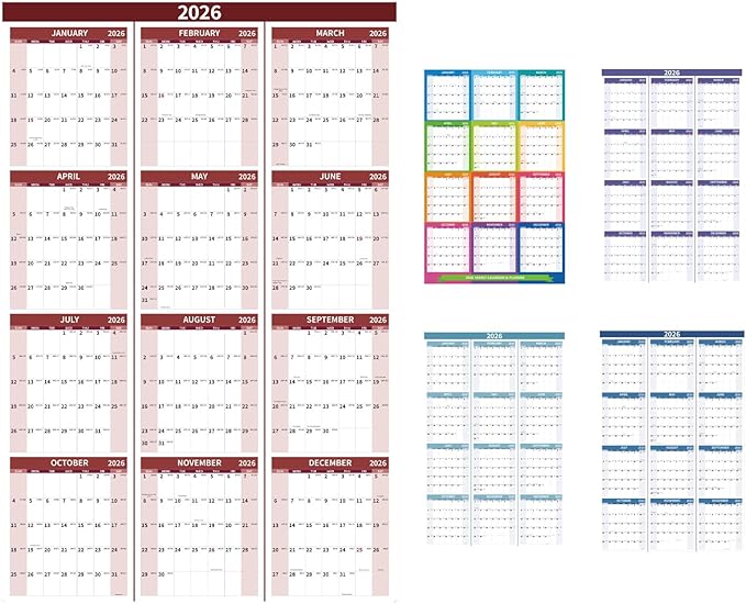 2026 Wall Calendar 34.8" x 22.8" Large Vertical Yearly Wall Hanging Calenda with Julian Date Thick Paper Calendar 12 Month Annual Wall Planner for Wall Office Fridge(Red)