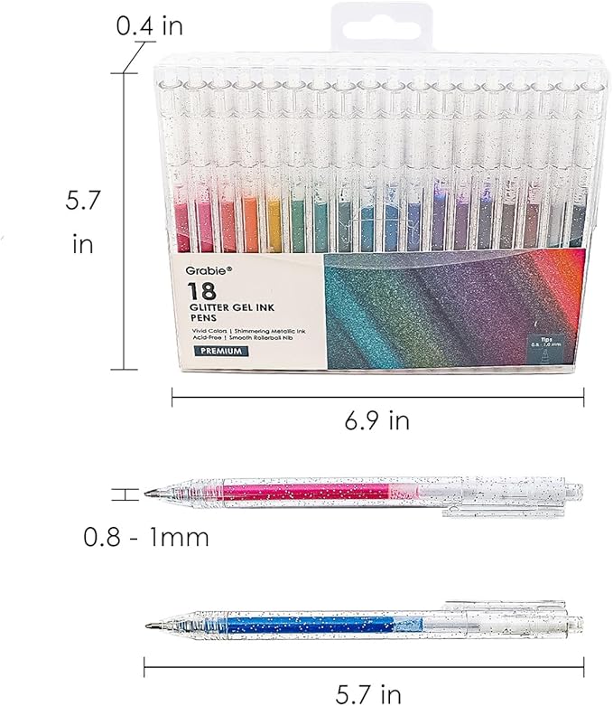 Grabie Glitter Pens (18 Colors Retractable Glitter Gel Ink Pens New)