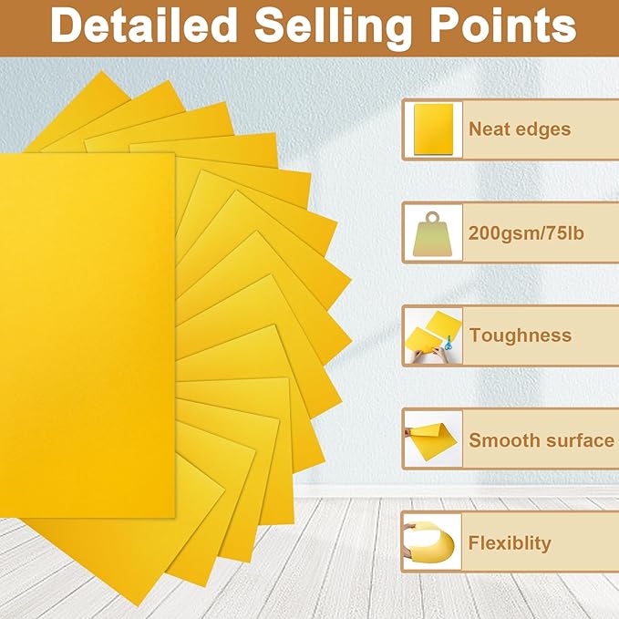 100 Sheets Yellow Cardstock 8.5 x 11 Scrapbooking Paper, 200gsm/75lb Heavyweight Printer Paper Card Stock for DIY Card Making, School, Wedding Invitations, Party Decoration, Certificates