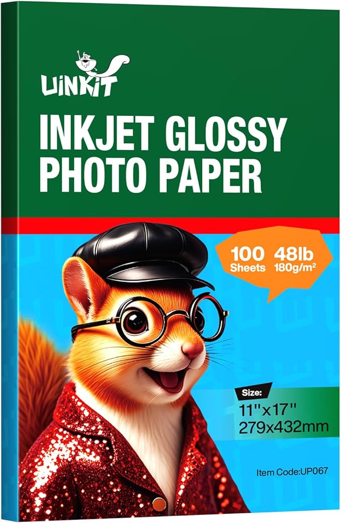 Uinkit Glossy Photo Paper 11x17 Inches 100 Sheets - Inkjet Printer Paper for Photos, Posters, Menus, Invitations - Vivid & Quick Drying Dye Ink Printers, No Curling, Smudge Proof
