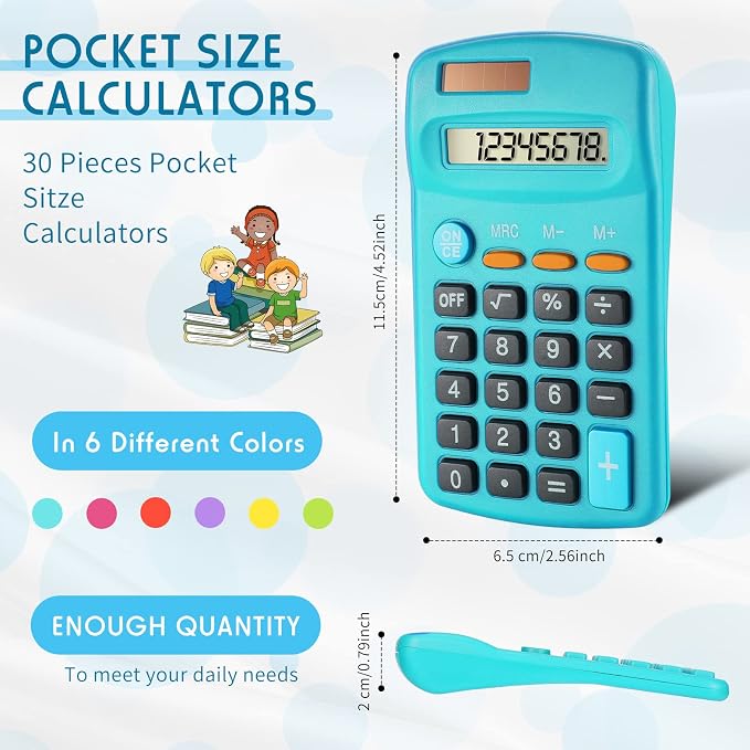 Weewooday 30 Pieces Small Basic Calculator Bulk 8 Digit Solar Battery Dual - Image 2