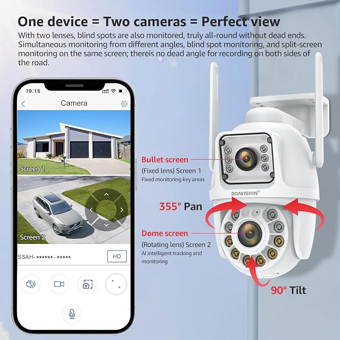 BOAVISION 5G/2.4G WiFi Outdoor Security Camera, Wireless PTZ Dual Lens - Image 2