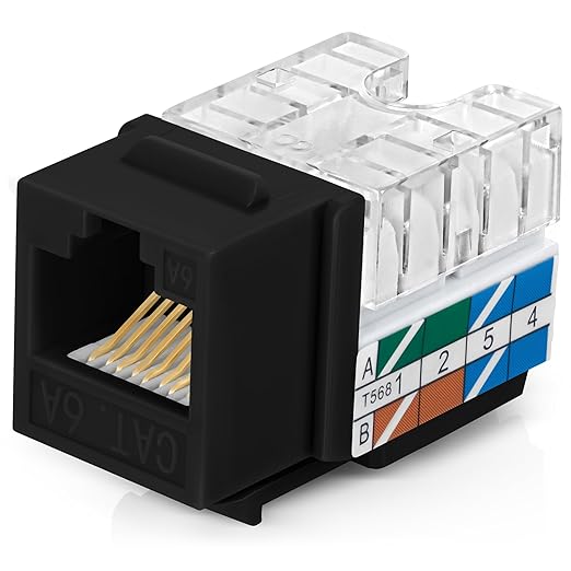 Everest 90° Angled RJ45 Cat6A Keystone Jacks 20-Pack in Black by EverestMediaSolutions