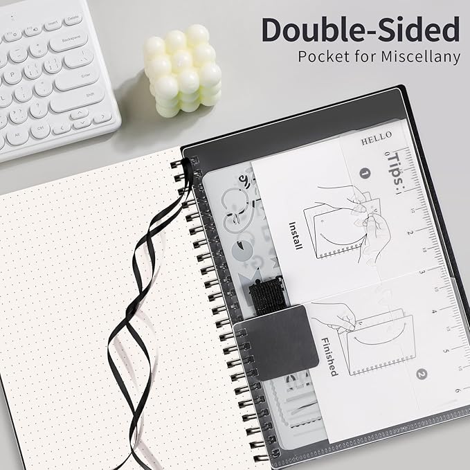 AHGXG Bullet Dotted Journal - Dot Grid Spiral Notebook A5, 160 Pages, 100 GSM Thick Paper, Waterproof Plastic Cover Journals for Bullet Journaling, Sketching, 5.7" x 8.3", Black