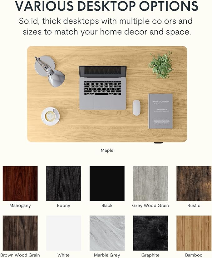 FLEXISPOT EN1 One-Piece Standing Desk 48 x 30 Inch Electric Height Adjustable Desk for Home Office and Computer Workstation (White Frame + Maple Top, 2 Packages)