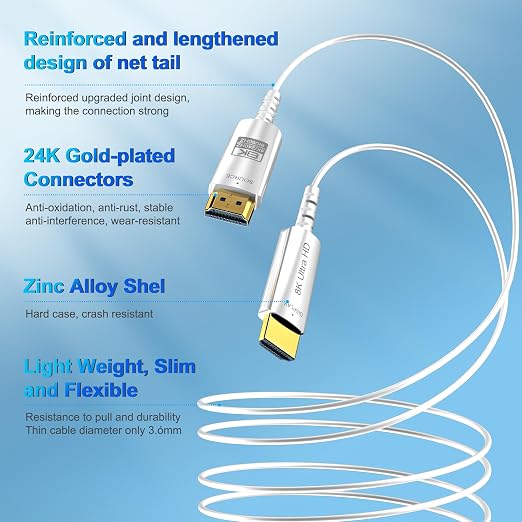 8K Fiber Optic HDMI Cable 165 FT, 8K@60Hz 4K@240Hz, Thin Extra Long HDMI Cable - Image 6