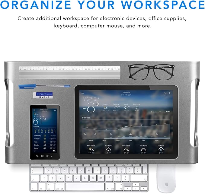 Mount-It! Aluminum Monitor Stand for iMac - Wide Unibody Monitor Riser - Metal Monitor Stand Desktop Organizer with Keyboard Storage - Universal Desktop Monitor Riser for PC, iMac, MacBook, Laptop