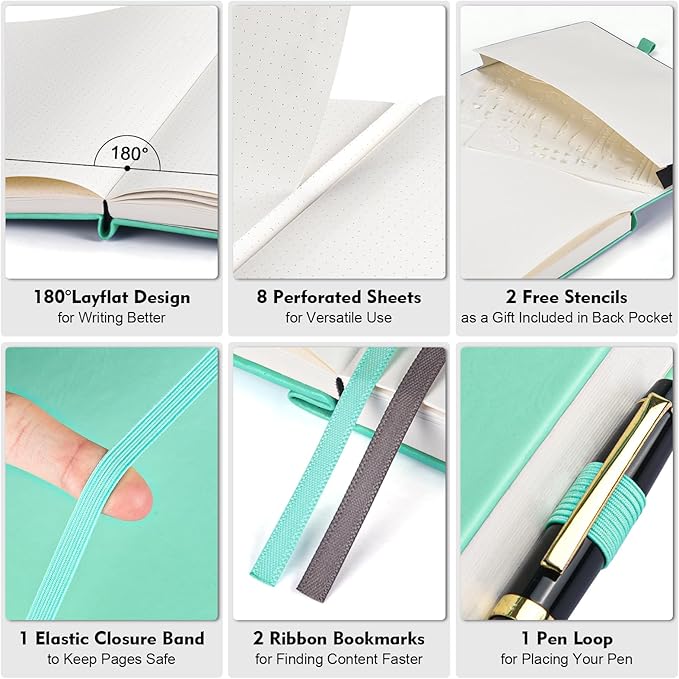 5 Pack Bullet Dotted Journal Notebook, 312 Numbered Pages Dot Grid Notebooks Bulk, 100gsm No Bleed Paper Hardcover Leather Journal, Dot Journal Notebook Set for Women Men School Office, A5, Multicolor