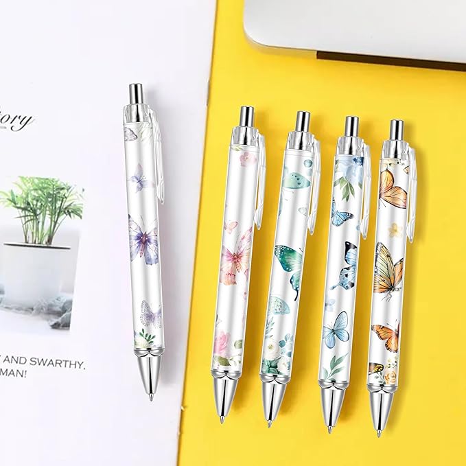 30 PCS Butterfly Ballpoint Pen Retractable Ballpoint Pen, 0.5mm Ball Point Pens for Office Stationery Home School Supplies for Women Teacher Gifts Black Ink, Medium Point (Butterfly, 30)