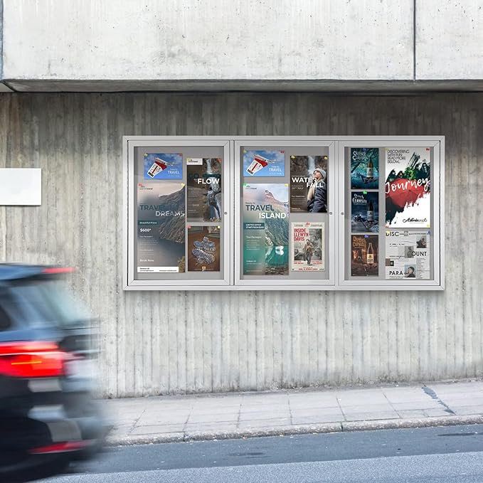 Outdoor Bulletin Board Weatherproof 72x36 in,Enclosed Bulletin Board with Locking Door, Wall Display Case for Office School Home Commercial, Silver Aluminum Frame, Gery Felt