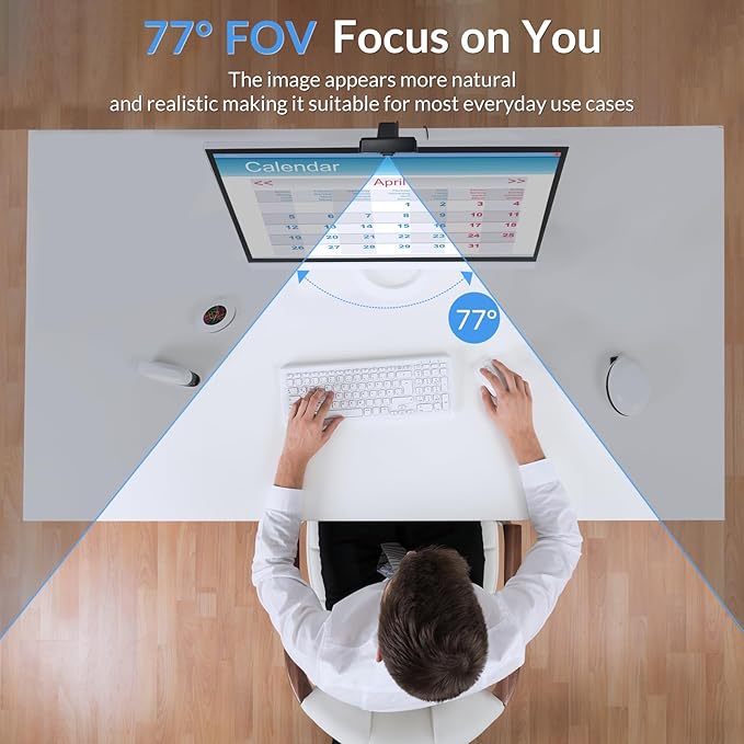 4K Webcam for PC with Sony Sensor, Auto Focus & Privacy Cover, Ultra HD 4K Streaming Camera with Tripod, 2 Noise-Cancelling Mics, USB Plug & Play, 77° FOV, Web Camera for Zoom, Skype, Teams