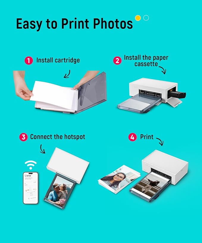 Liene White M200 4x6'' Photo Printer Battery Edition, Wireless Photo Printer for iPhone Android, Dye Sublimation Printing Full-Color Photo 20-Sheet, Portable Picture Printer Ideal for Travel Home Use