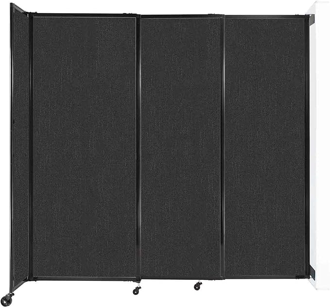 Wall-Mounted Sliding StraightWall Room Divider | Adjustable Widths | Locking Wheels | Room Separator | Up to 7'2" Wide x 6'10" Tall Black Fabric Panels