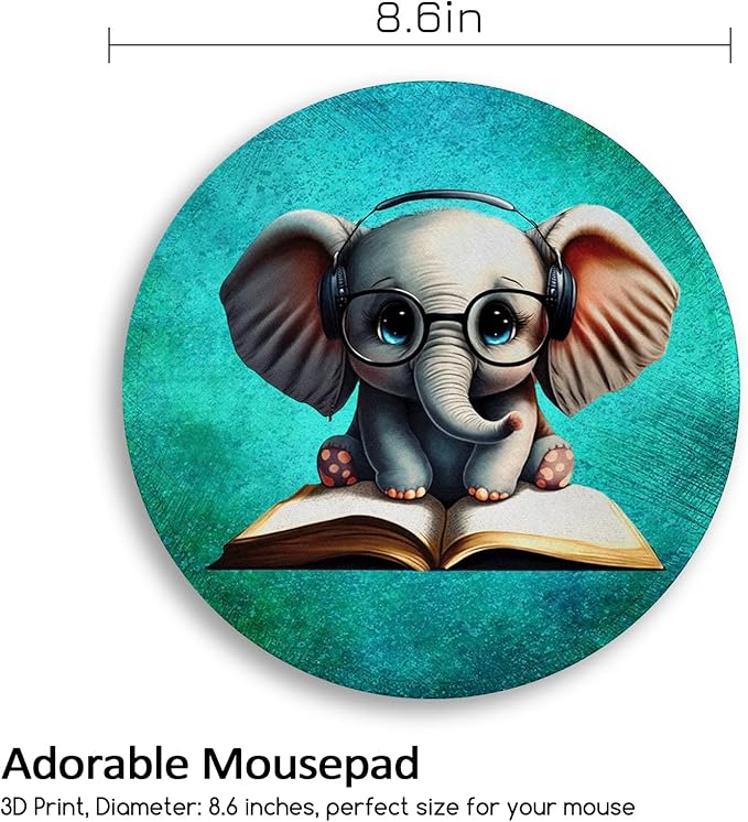 Small Mouse Pad, Cute Elephant Round Mouse Pads for Desk, Travel Mini Mousepad Non-Slip Rubber Base, Portable Mousepads for Wireless Computer Mouse Laptop, Office Desk Accessories, 8.6 * 8.6 Inch