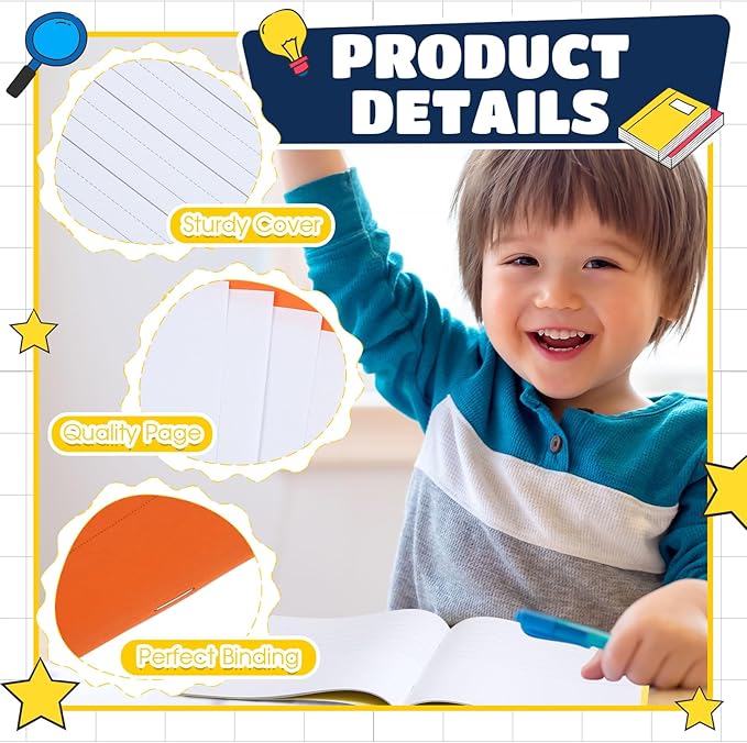 Henoyso 12 Pcs Primary Composition Notebook K-2 9 3/4 x 7 1/2 Inch Primary Journal, Back to School Supplies, Bulk Blank Writing Book for Kid to Write Draw Journal 60 Page Notebooks (Fresh Color)