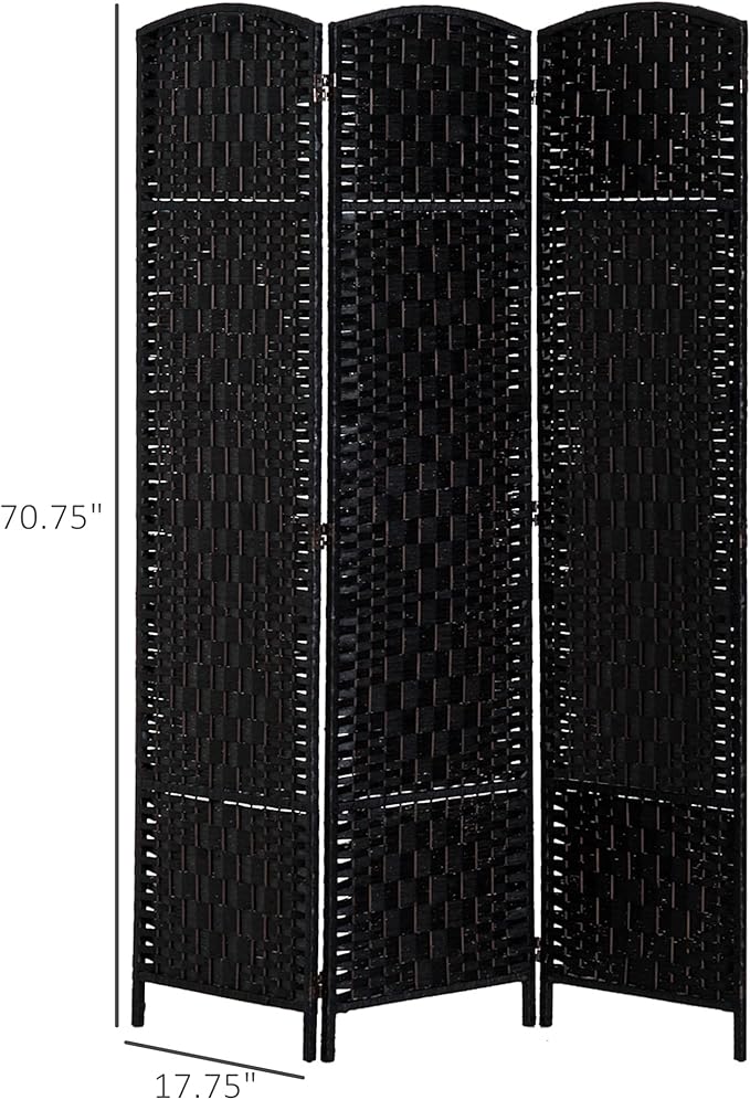 NicBex Room Divider 3 Panel Room Dividers with Wicker Weave Design Partition Room Dividers and Folding Privacy Screens 6 FT Wall Divider for Office, Room Separation,53.25"W x 0.75"D x 70.75"H, Black