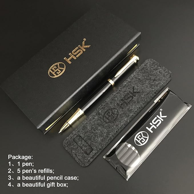 HSK Luxury Ballpoint Pens gift Pen Black Refill Line width 0.5mm,Best Ball Pen Gift Set for Men & Women Professional Executive,Office,Nice Pens Classy Gift Box (Black)