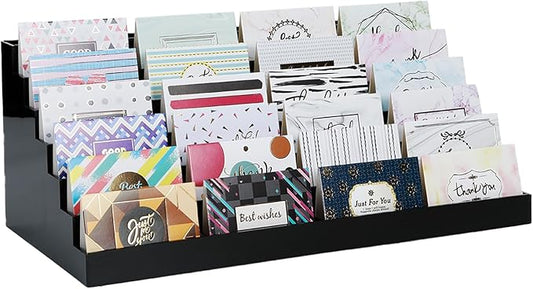 Acrylic Business Card Holder for Desk Multiple Business Card Holders 28 Slot 7 Tier Large Business Card Organizer Business Card Display Rack Black Plastic Business Card Stand for Home Office