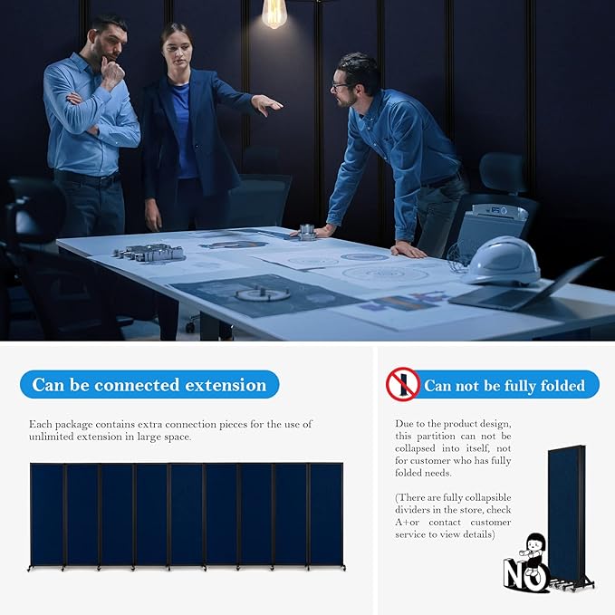 Room Partition,Office Divider,Portable Commercial Screen Dividers,Privacy Partition Separator,Classroom School Dividers, 10'6"L* 6'7"H,5 Panel,Blue