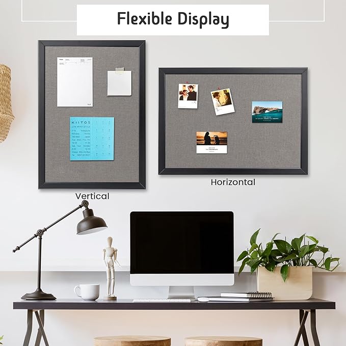 Gideal Bulletin Board 40x30 Inch, Cork Board with Grey Fabric and Pine Wood Frame, Cork Boards for Walls, Wall Mounted Fabric Notice Board for Home Office School, Vision Board and Message Organizer