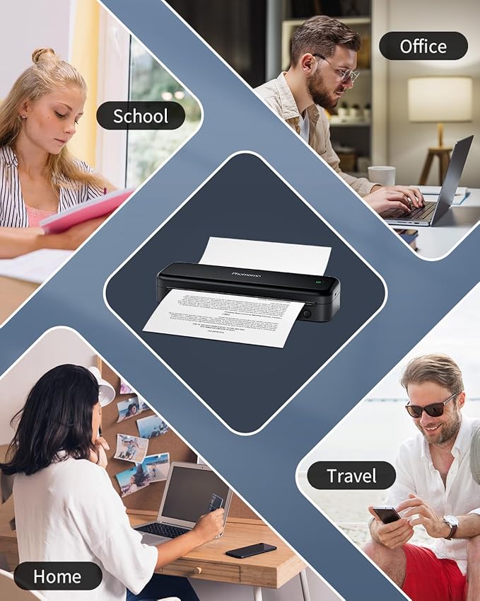 Phomemo M834 Portable Printer Wireless for Travel Upgraded, Bluetooth Thermal Printer 8.5" x 11"&A4, Compatible with iOS,Android & PC,Inkless Mobile Printers for Travel,Office,School,Home,Black