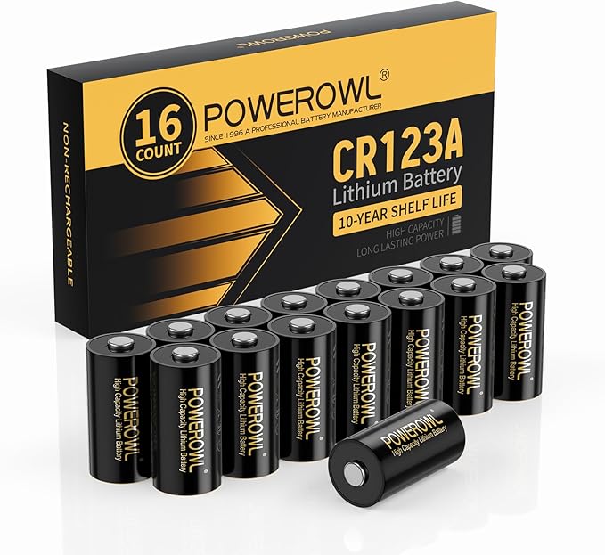 POWEROWL 123A 3V Lithium Battery 16 Count, High Capacity Cr123A 123 C123 by POWEROWL