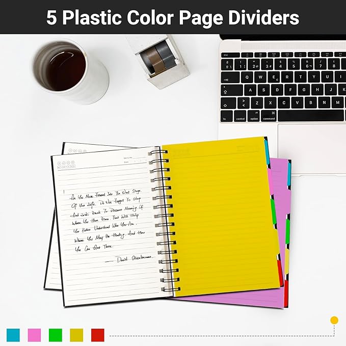 EUSOAR Notebook with Tabs, 3 Pack A4 Letter Size11 x 8-1/2", Black Hardcover Spiral 5 Subject Notebook, 120 Sheets/ 240 Pages, 100GSM College Ruled Paper, Journals for Work Office School Composition
