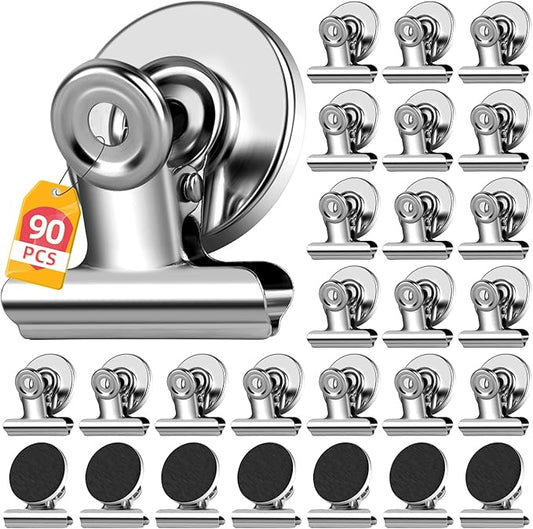 90 Pack Fridge Magnet Refrigerator Magnets, Strong Magnetic Clips Whiteboard Magnets, Magnet Clips Heavy Duty, Clip Magnets for Photo Displays, Home, Office, Classroom (Silver)
