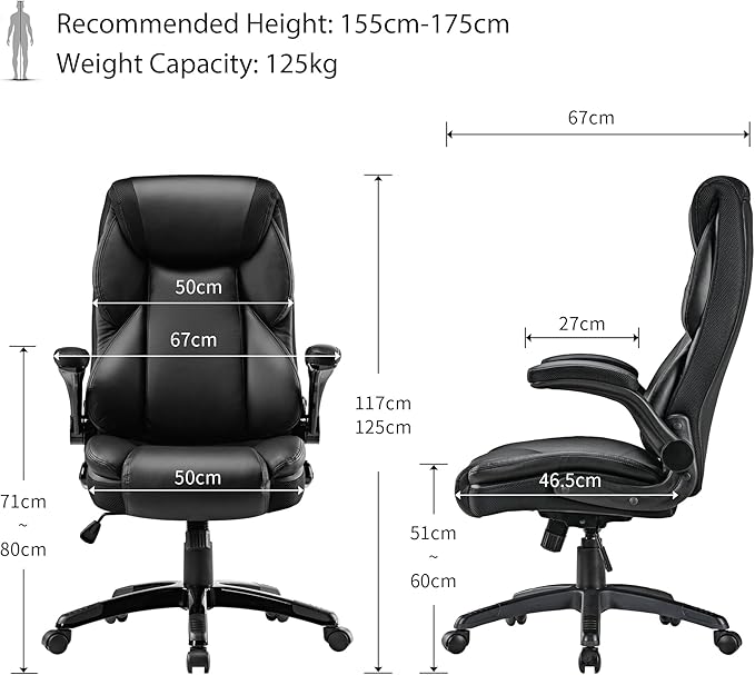 EUREKA ERGONOMIC PU Leather Desk Chair Office Executive Chair, Ergonomic Office Chair Flip Up Arms, High Back Office Chair with Headrest, Home Office Desk Chair with Wheels, Computer Chairs for Adults