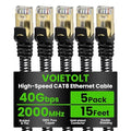 Cat 8 Ethernet Cable Flat 15 FT 5Pack, High Speed 40Gbps 2000Mhz Braided by EthernetCable
