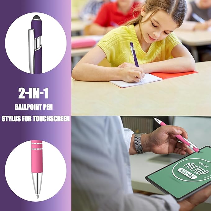 12 Pcs Blue Ink Ballpoint Pen with Stylus Tip, 1.0 mm Metal Pen Stylus Pen for Touch Screens, 2 in 1 Thank You Pen Gift for Friends, Colleagues, Coworker, Office, Family(Multi Pink)