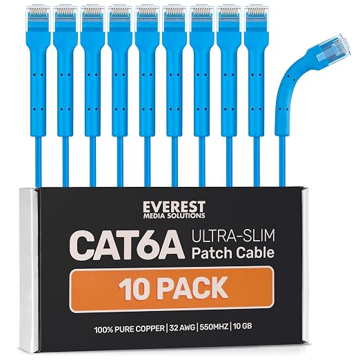 Everest Ultra Slim Cat6a Ethernet Patch Cables 1ft Blue by EverestMediaSolutions