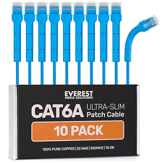 Everest Ultra Slim Cat6a Ethernet Patch Cables 15ft Blue by EverestMediaSolutions