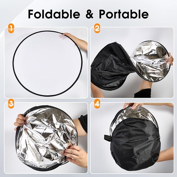 5-in-1 Light Reflector 43 Inch/110 cm Photography Diffuser Collapsible Portable - Image 6