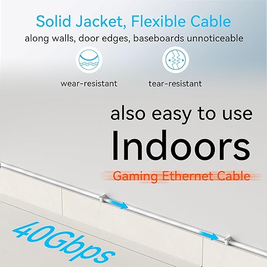 Sokqovt Cat 8 Ethernet Cable Slim 75ft Outdoor&Indoor, Pure Copper Cat8 - Image 6