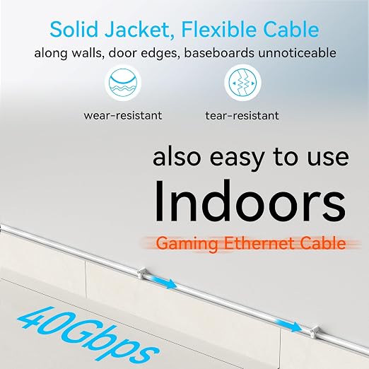 Sokqovt Cat 8 Ethernet Cable Slim 100ft Outdoor&Indoor, Pure Copper Cat8 - Image 6