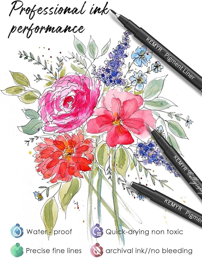 Micro Fine liner Drawing Art Pens Calligraphy Pens: 22 Size Art supplies Waterproof Archival Black Ink Markers For Artists,Use for Professional Watercolor,Sketching,Anime,Manga,Zentangle